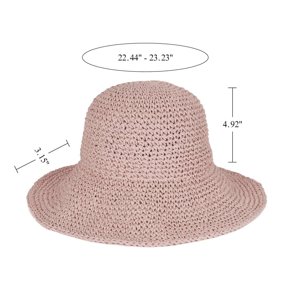 Women's Foldable Sun Hat Braided Wide Brim Beach Hat, 57-59 cm, Light and Breathable, Pink - Image 3