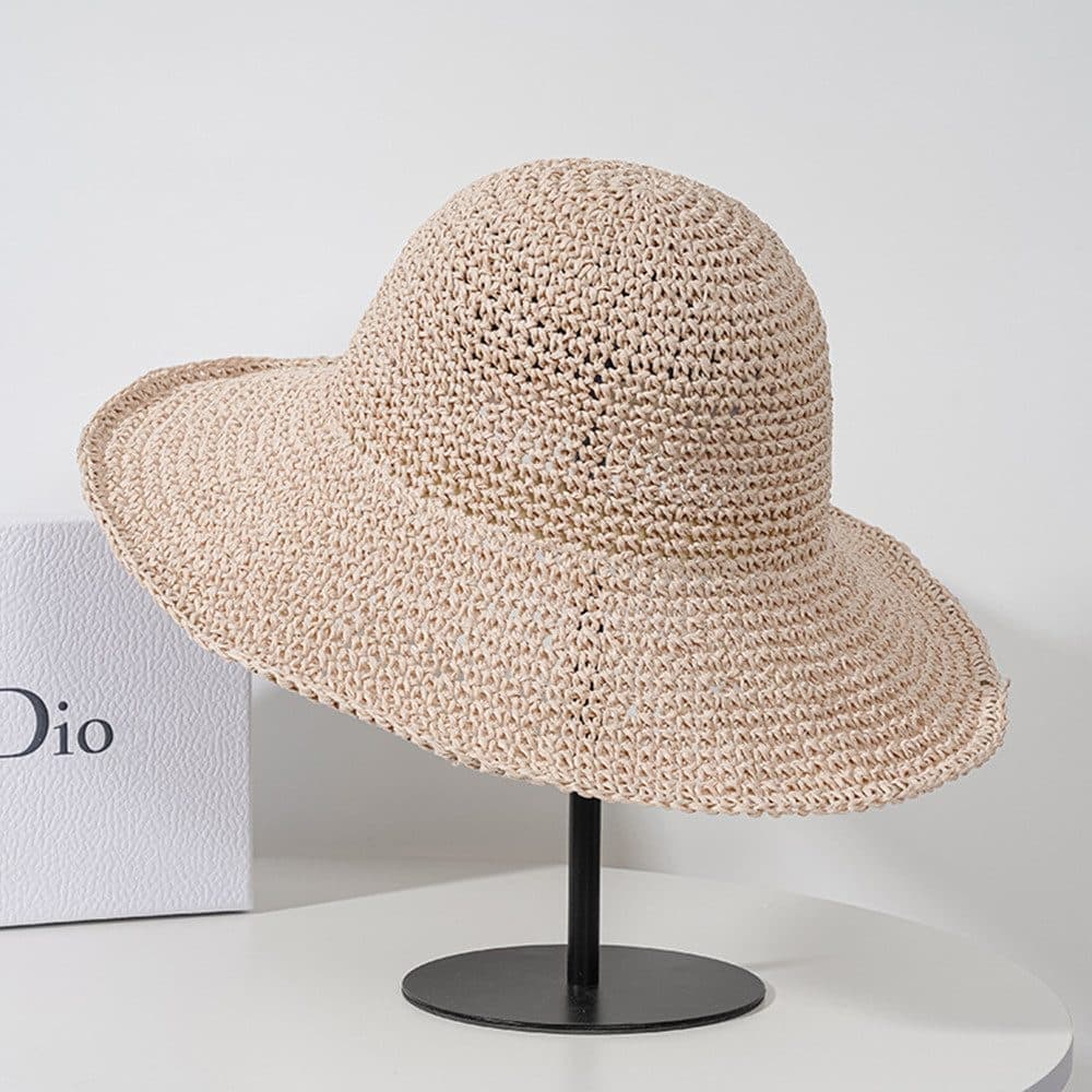 Women's Foldable Sun Hat Braided Wide Brim Beach Hat, 57-59 cm, Light and Breathable, Pink - Image 4