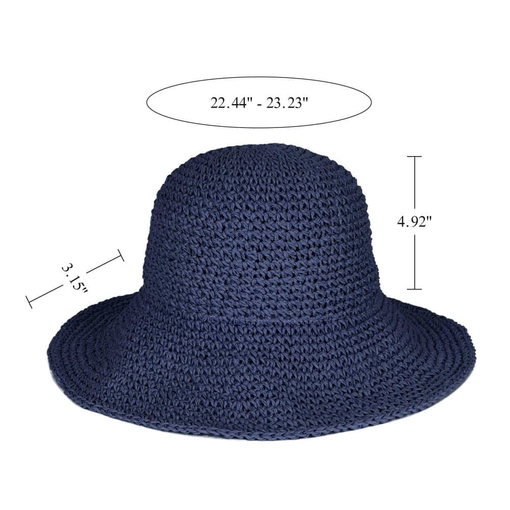 Women's Foldable Sun Hat Braided Wide Brim Beach Hat, Light and Breathable, 57-59 cm, Dark Blue - Image 3