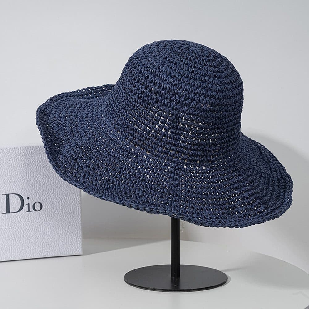 Women's Foldable Sun Hat Braided Wide Brim Beach Hat, Light and Breathable, 57-59 cm, Dark Blue - Image 4