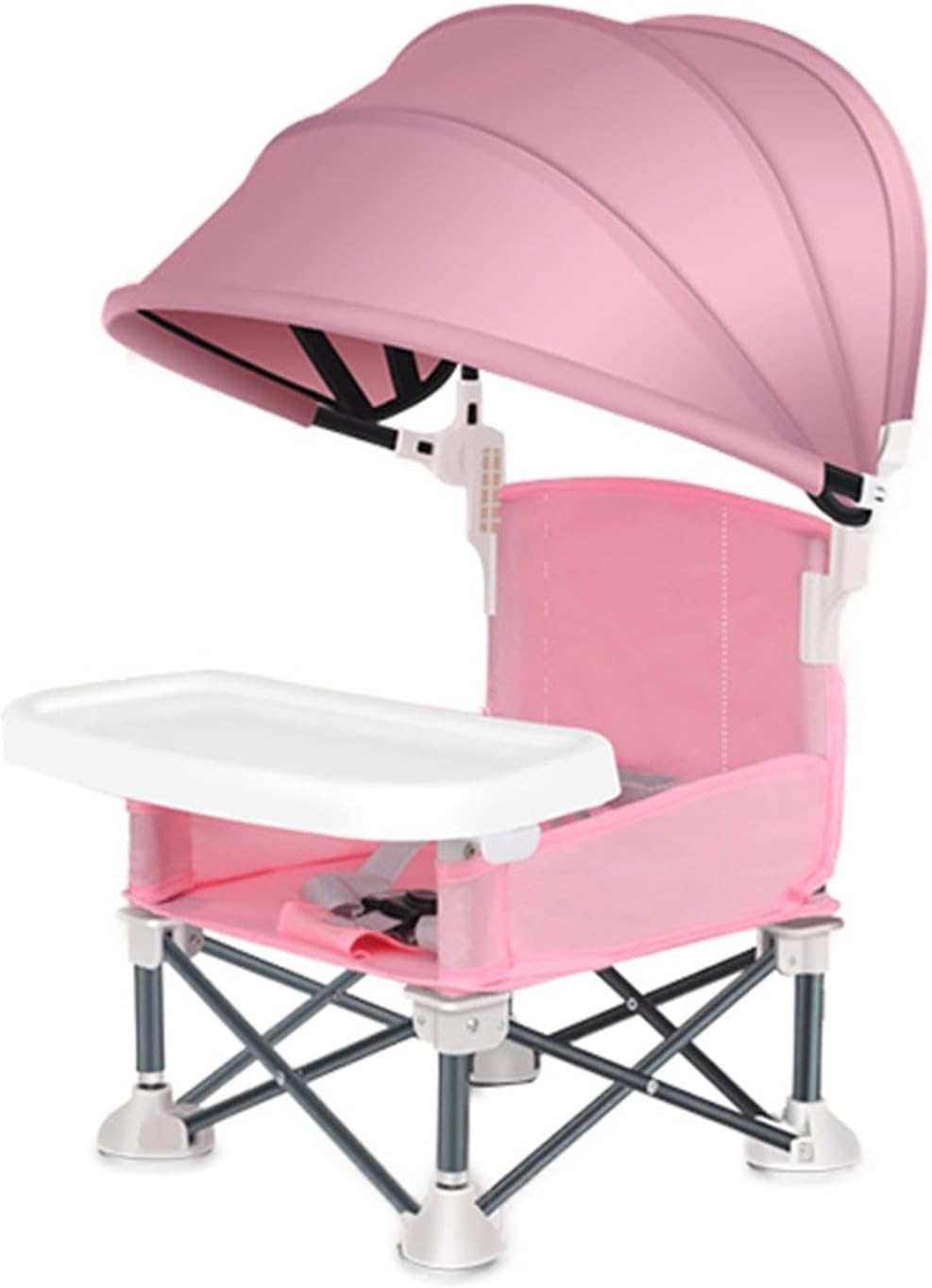 Portable Foldable Highchair for Children with Sunshade and Removable Food Tray, Pink - Image 1
