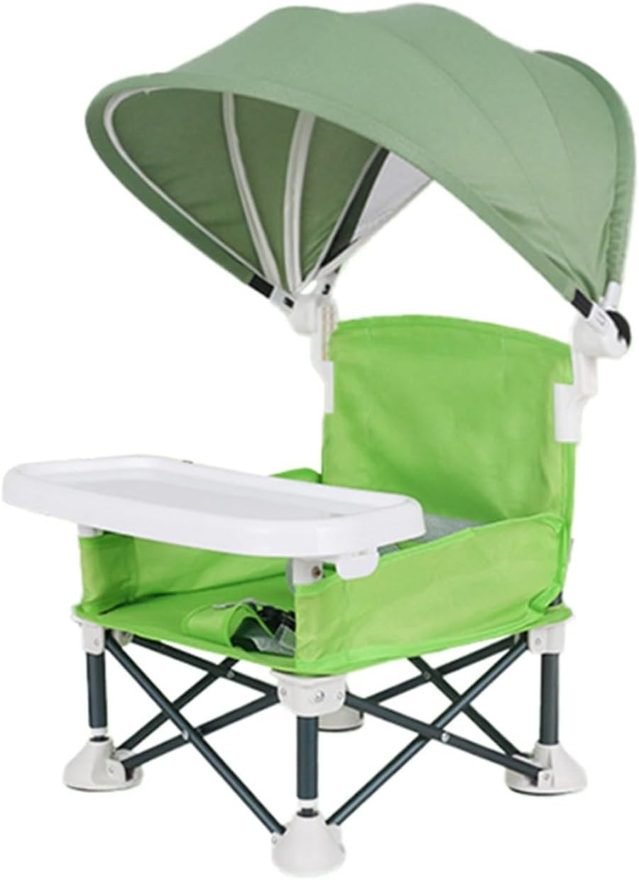 Foldable Highchair for Children with Sunshade and Removable Food Tray, Portable, Green - Image 1