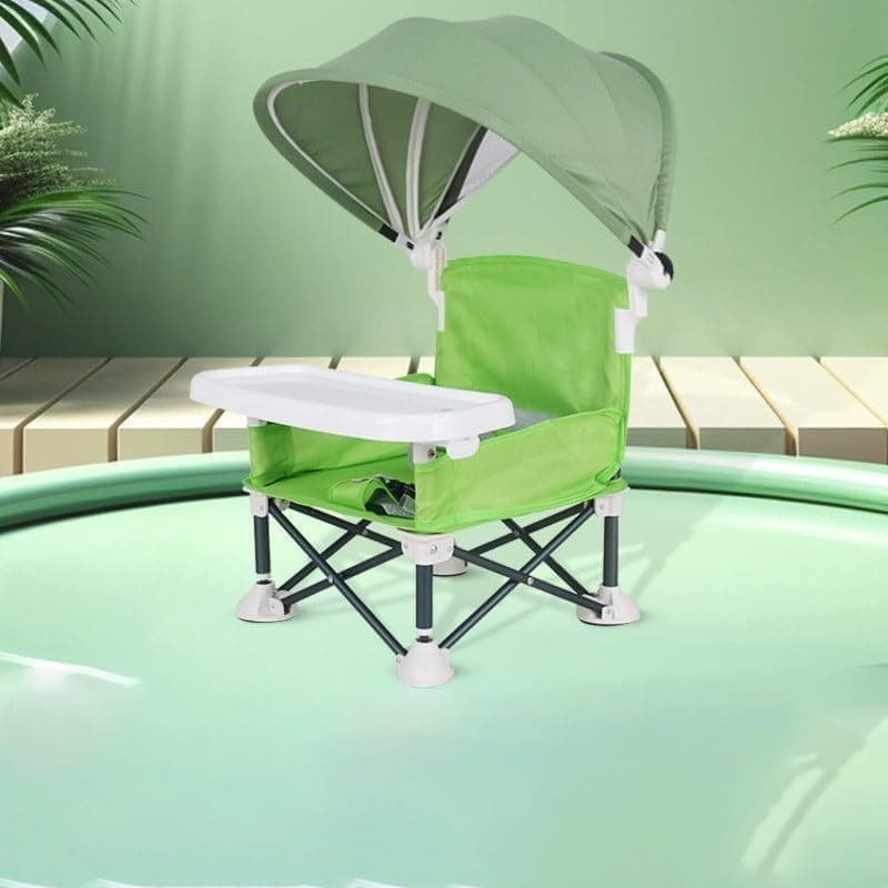 Foldable Highchair for Children with Sunshade and Removable Food Tray, Portable, Green - Image 6