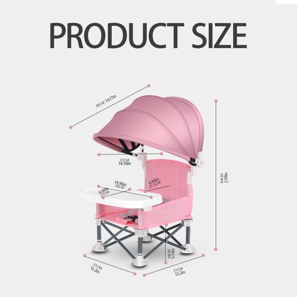 Foldable Highchair for Children with Sunshade and Removable Food Tray, Portable, Gray - Image 3