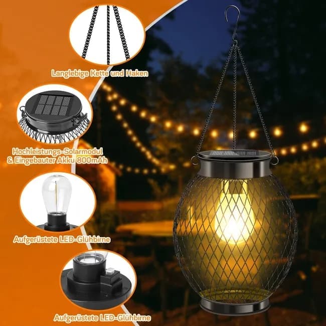 Solar Powered LED Outdoor Lantern with Solar Panel, IP65 Waterproof, for Garden Patio, Compatible with Outdoor Environments - Image 2