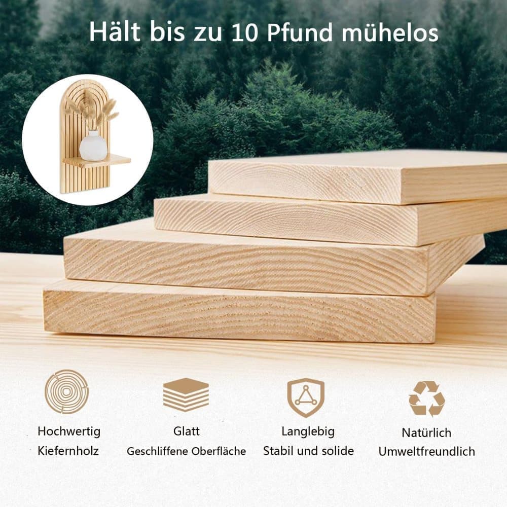 2 Bohemian Style Wooden Wall Shelves with Expander Bolts, Compatible with Living Rooms Bedrooms Kitchens, Brown - Image 4