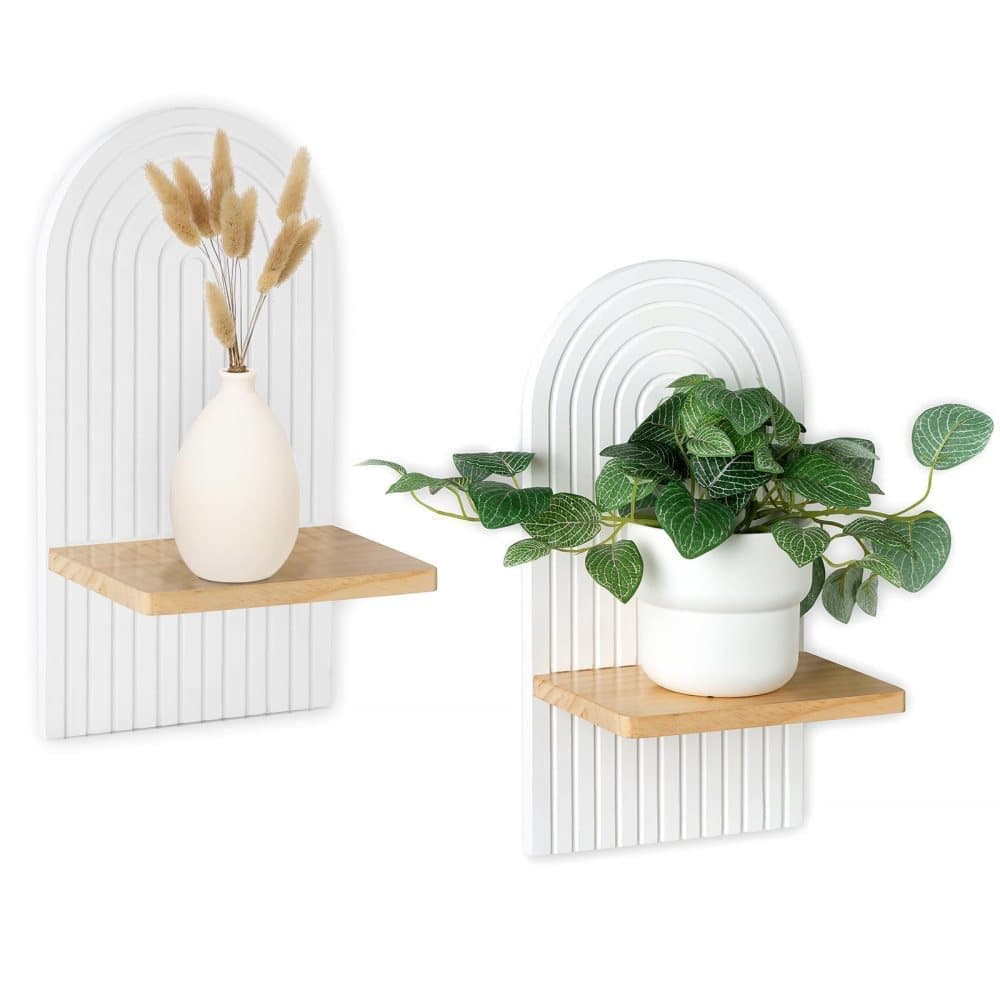 2-Pack Bohemian Style Wooden Wall Shelves with Expander Bolts, White, Compatible with Living Rooms Bedrooms Kitchens - Image 1