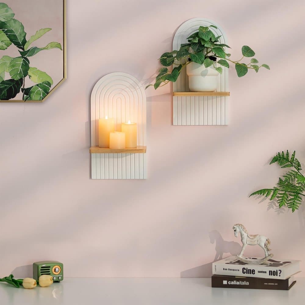 2-Pack Bohemian Style Wooden Wall Shelves with Expander Bolts, White, Compatible with Living Rooms Bedrooms Kitchens - Image 7