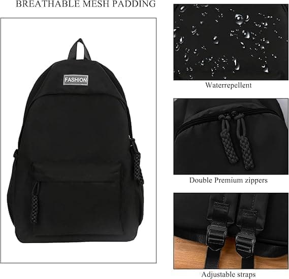 Waterproof Children's Backpack for School Travel Lightweight School Bag Everyday Leisure Bag, Black - Image 3