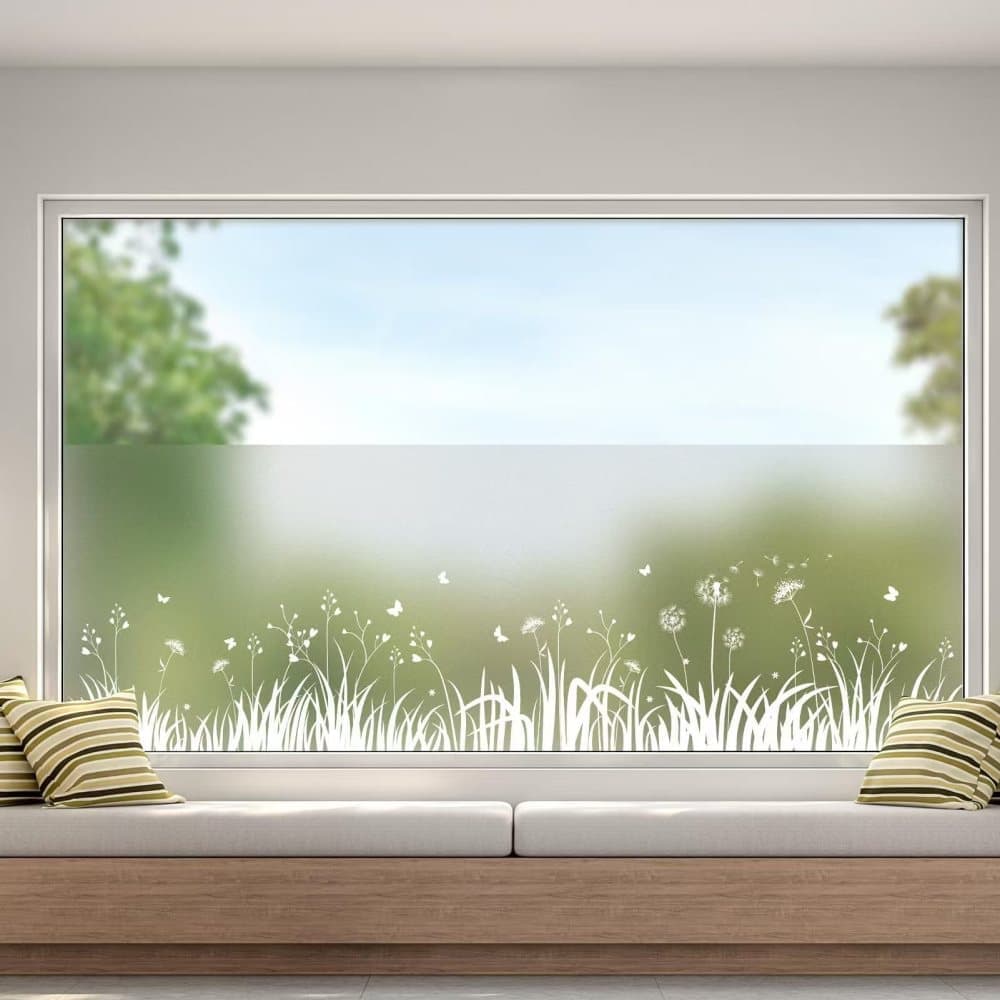 Frosted Window Film Removable Static Cling Floral Design for Kitchen Privacy, 44.5 x 200 cm - Image 1