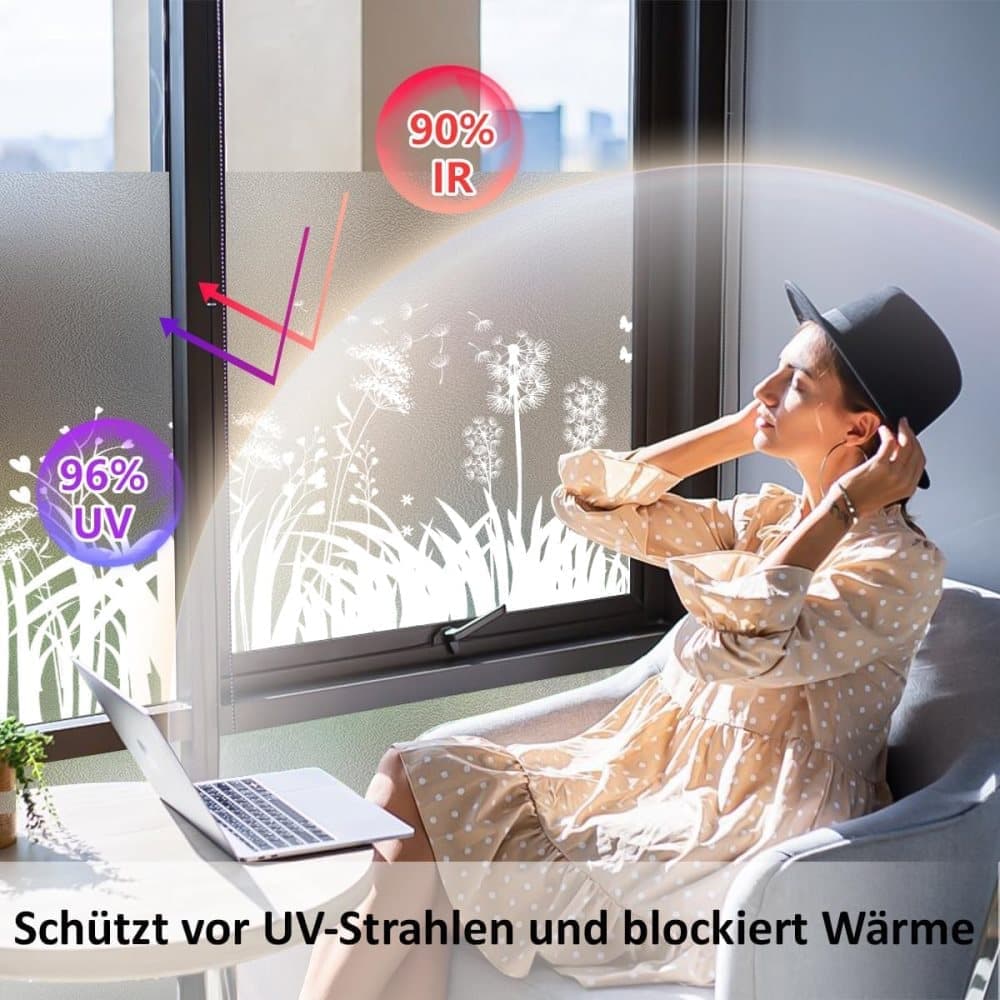 Frosted Window Film Removable Static Cling Floral Design for Kitchen Privacy, 44.5 x 200 cm - Image 6
