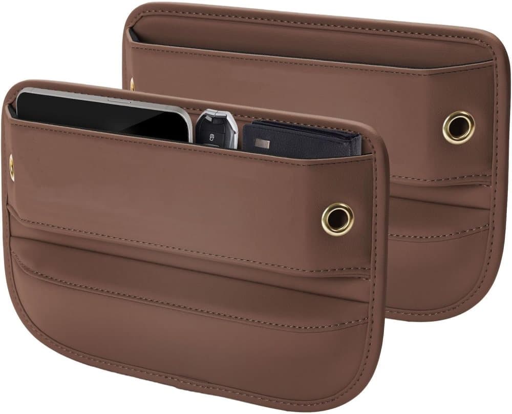 2-Pack Universal Car Storage Leather Bags, Brown/Black, Compatible with All Car Models - Image 1