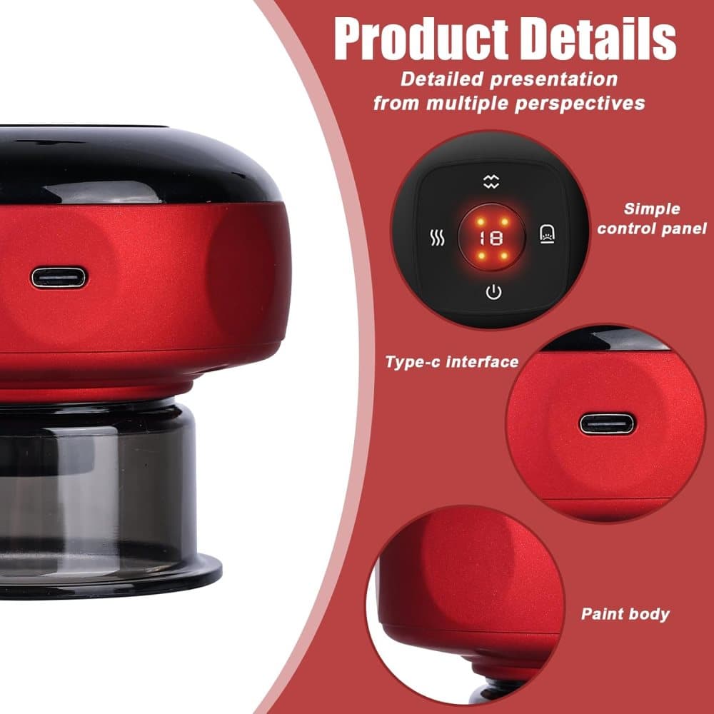 12-Speed Electric Cupping Therapy Machine Vacuum Massager Set, Red - Image 5