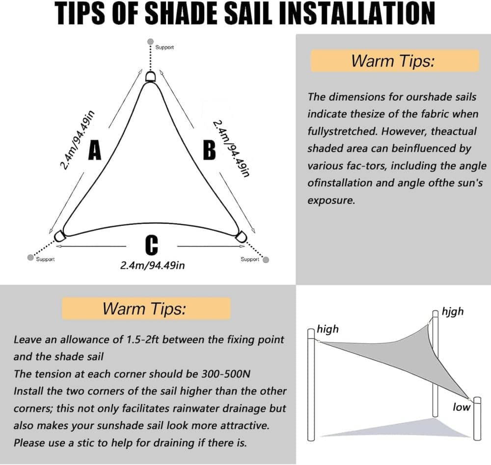 3.6x3.6x3.6m Waterproof Outdoor Sun Sail Triangle Shade, UV Protective Sun Net for Camping Garden Terrace Pool, Dark green - Image 6
