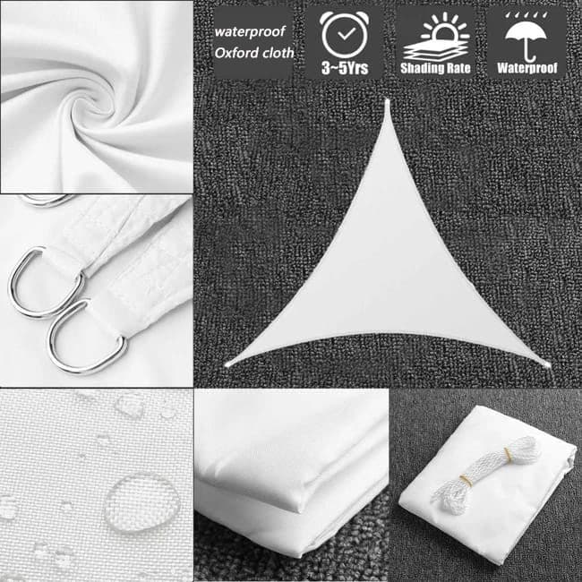 5x5x5m Waterproof Outdoor Triangular Sun Sail UV Protective Shade Net for Camping Garden Terrace and Pool, White - Image 4