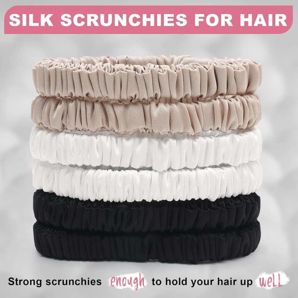 6-Pack Mulberry Silk Scrunchies Hair Bands No Damage High Elasticity, 16 Momme - Image 2