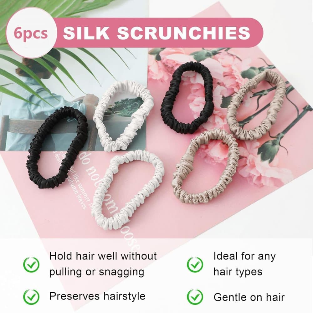 6-Pack Mulberry Silk Scrunchies Hair Bands No Damage High Elasticity, 16 Momme - Image 5