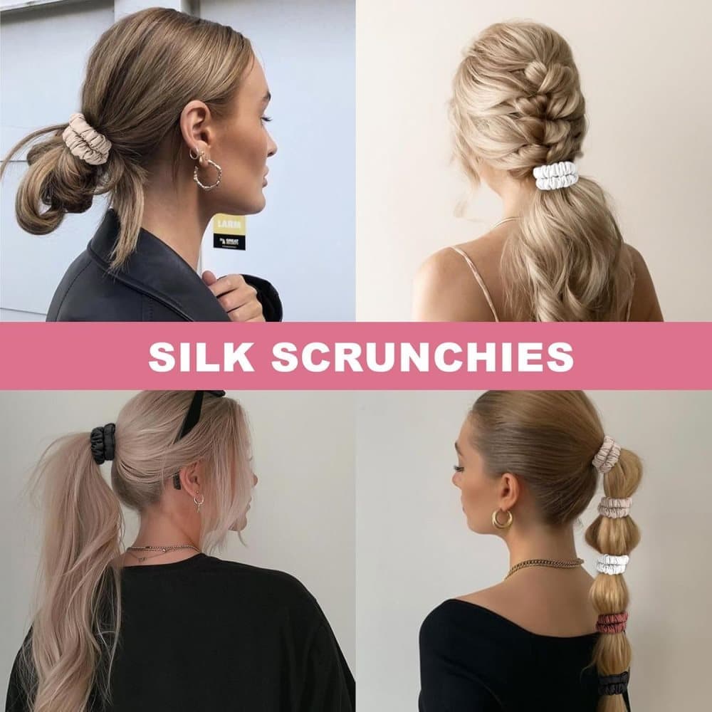 6-Pack Mulberry Silk Scrunchies Hair Bands No Damage High Elasticity, 16 Momme - Image 7