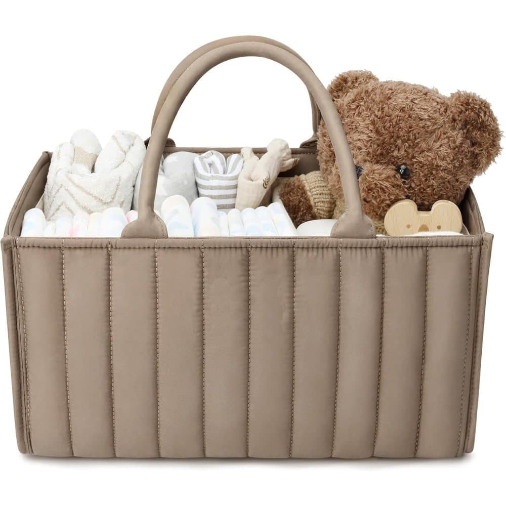 Baby Diaper Storage Basket, Large Capacity Breathable Water Resistant, for Home and Travel Use, Brown - Image 1