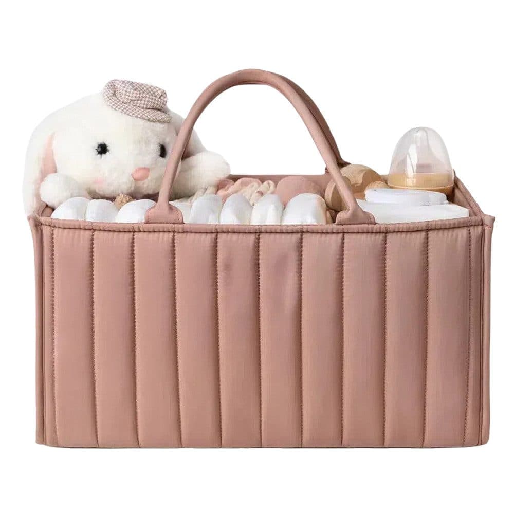 Breathable Water Resistant Baby Diaper Storage Basket Dark Pink, Large Capacity, Perfect for Home and Travel - Image 1