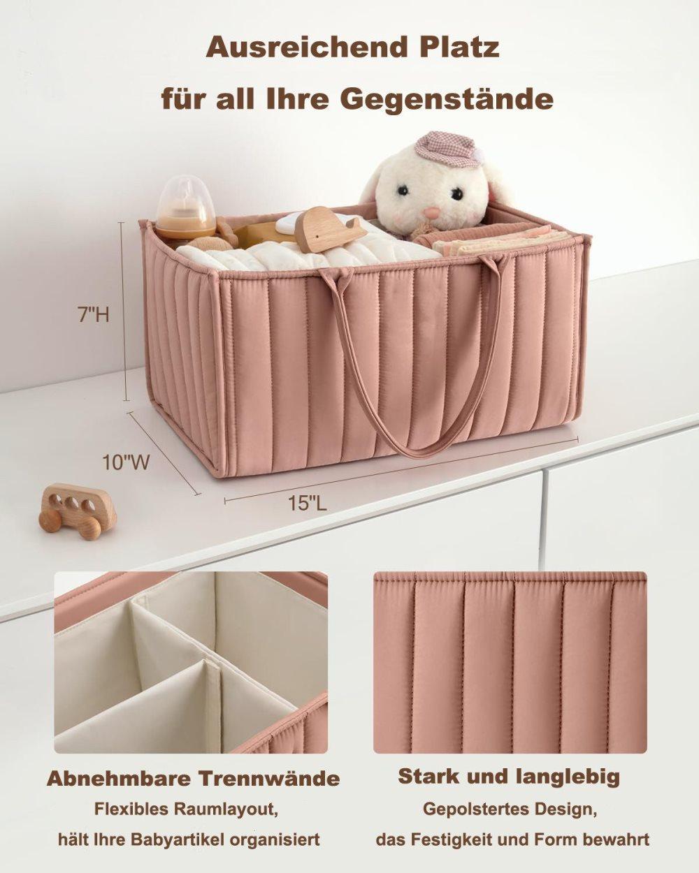 Breathable Water Resistant Baby Diaper Storage Basket Dark Pink, Large Capacity, Perfect for Home and Travel - Image 2