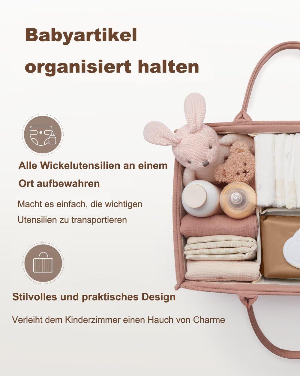 Breathable Water Resistant Baby Diaper Storage Basket Dark Pink, Large Capacity, Perfect for Home and Travel - Image 3