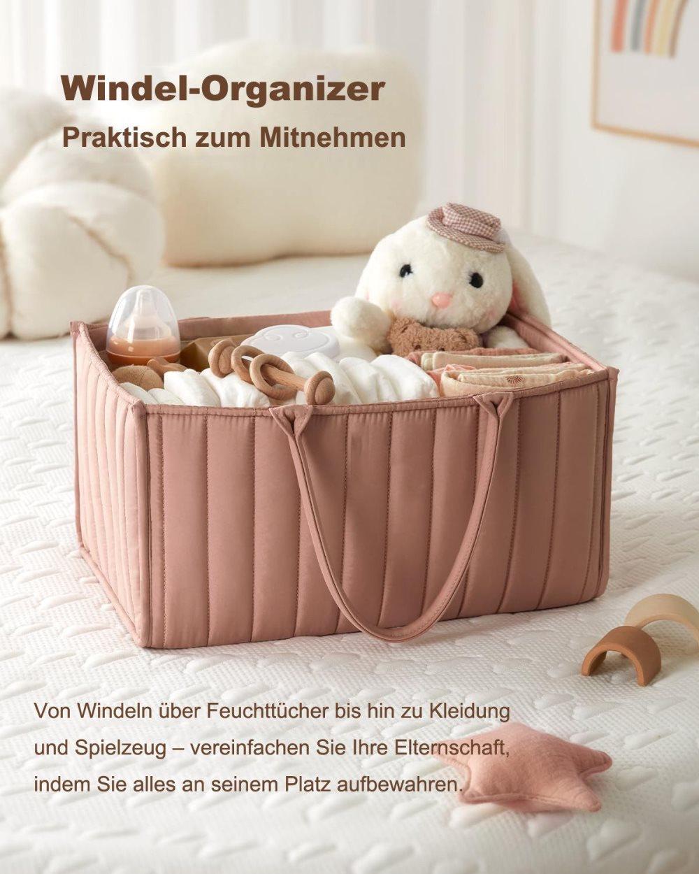 Breathable Water Resistant Baby Diaper Storage Basket Dark Pink, Large Capacity, Perfect for Home and Travel - Image 4