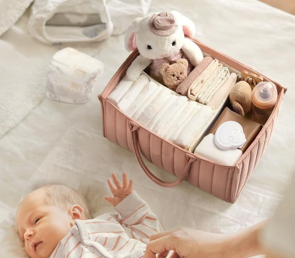 Breathable Water Resistant Baby Diaper Storage Basket Dark Pink, Large Capacity, Perfect for Home and Travel - Image 5