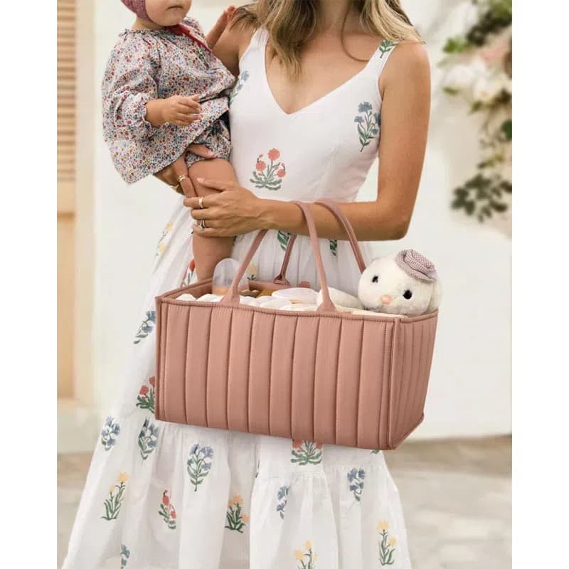 Breathable Water Resistant Baby Diaper Storage Basket Dark Pink, Large Capacity, Perfect for Home and Travel - Image 7