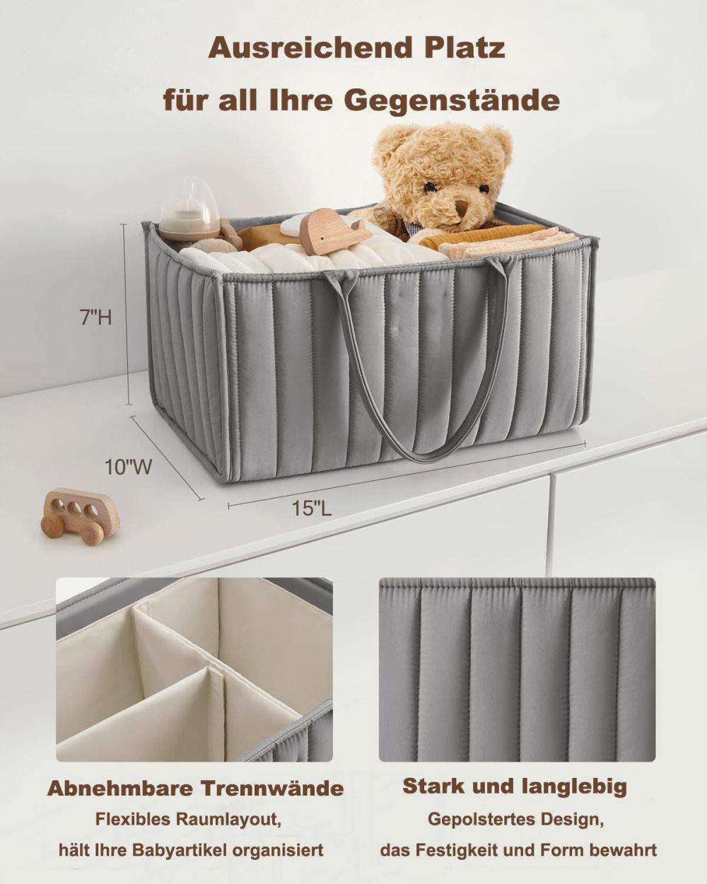 Baby Diaper Storage Basket Multifunctional Large Capacity Breathable Water Resistant for Home and Travel, Gray - Image 2