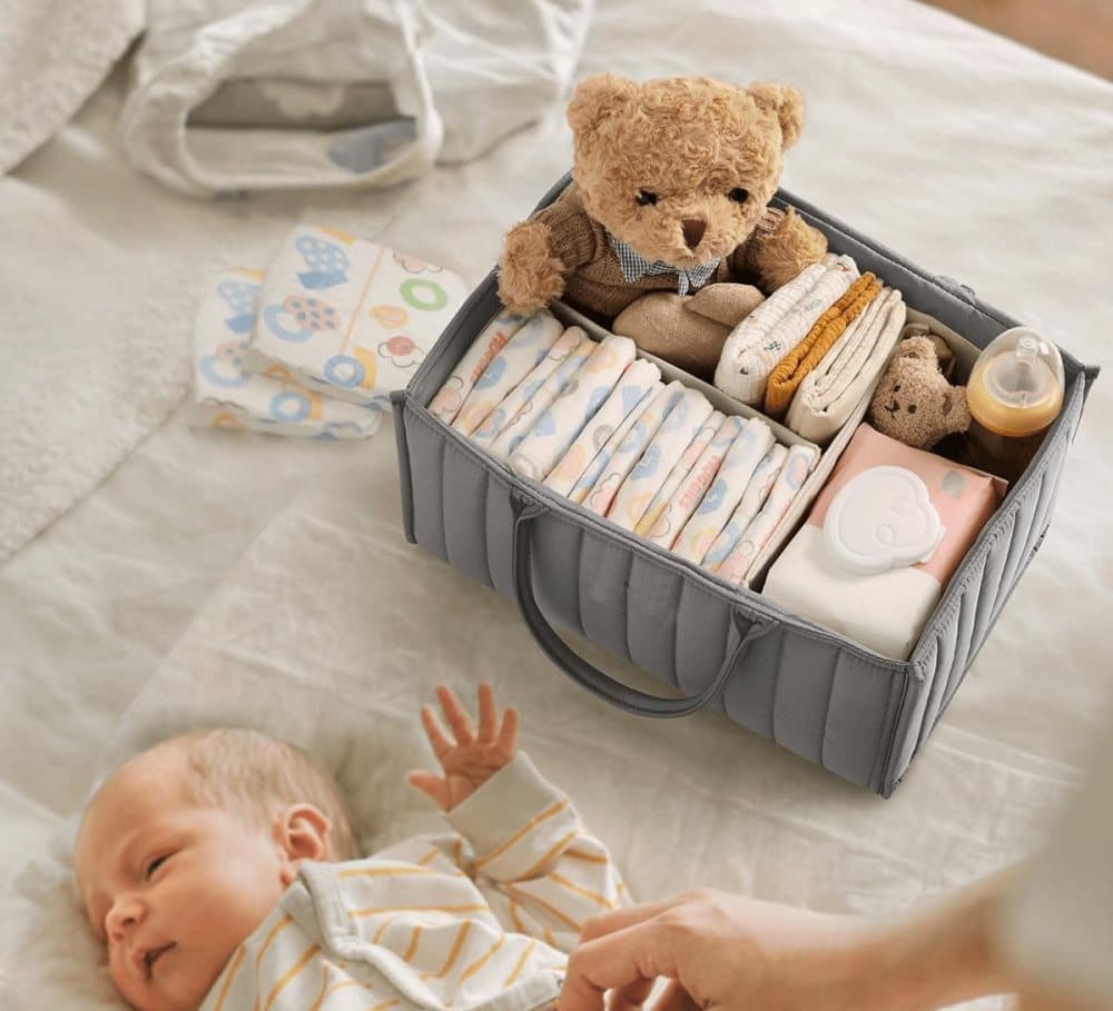 Baby Diaper Storage Basket Multifunctional Large Capacity Breathable Water Resistant for Home and Travel, Gray - Image 5