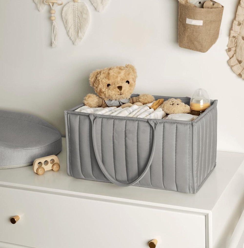 Baby Diaper Storage Basket Multifunctional Large Capacity Breathable Water Resistant for Home and Travel, Gray - Image 6