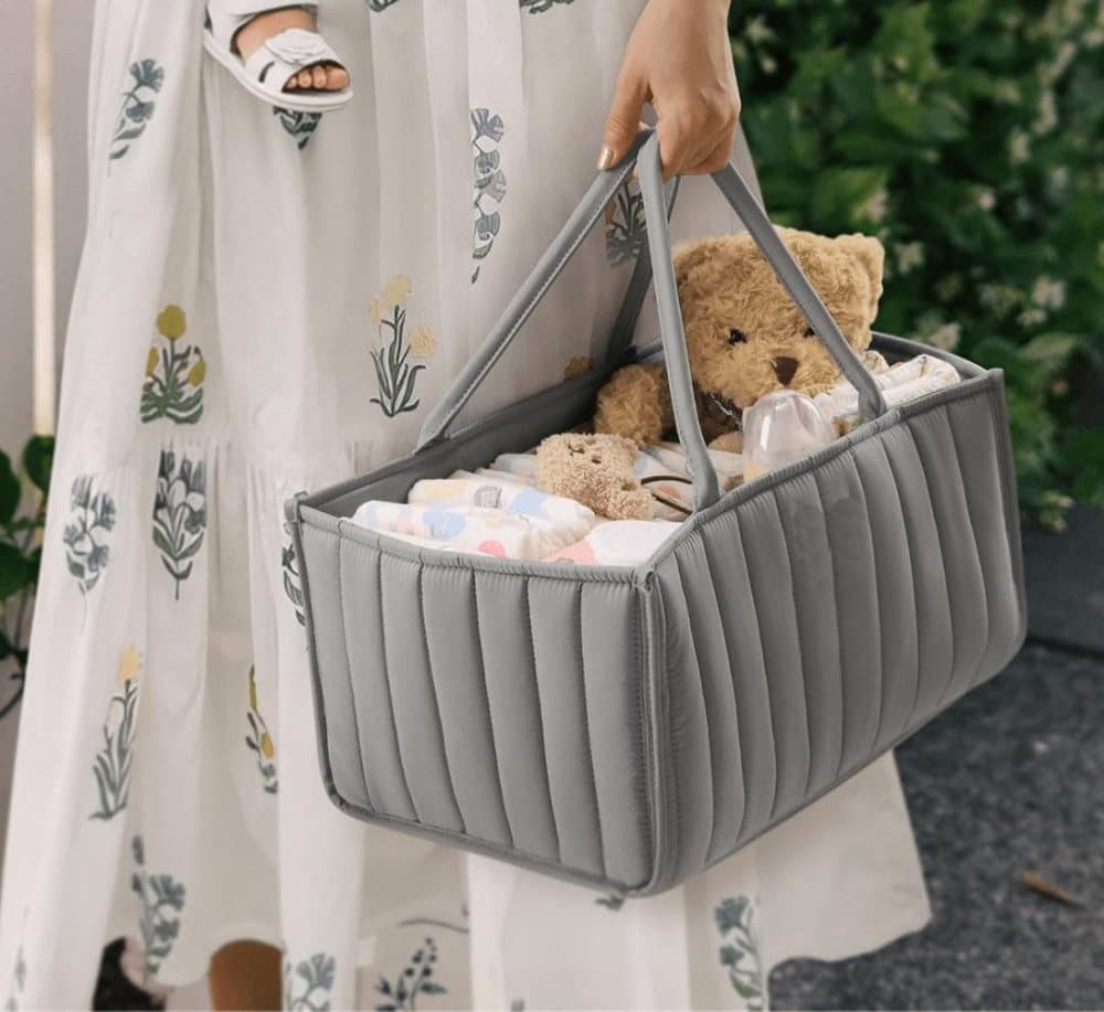 Baby Diaper Storage Basket Multifunctional Large Capacity Breathable Water Resistant for Home and Travel, Gray - Image 7