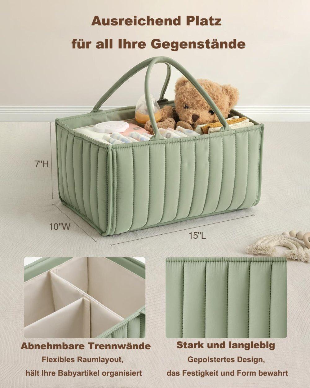 Breathable Water Resistant Baby Diaper Storage Basket Large Capacity Multifunctional for Home and Travel, Green - Image 2