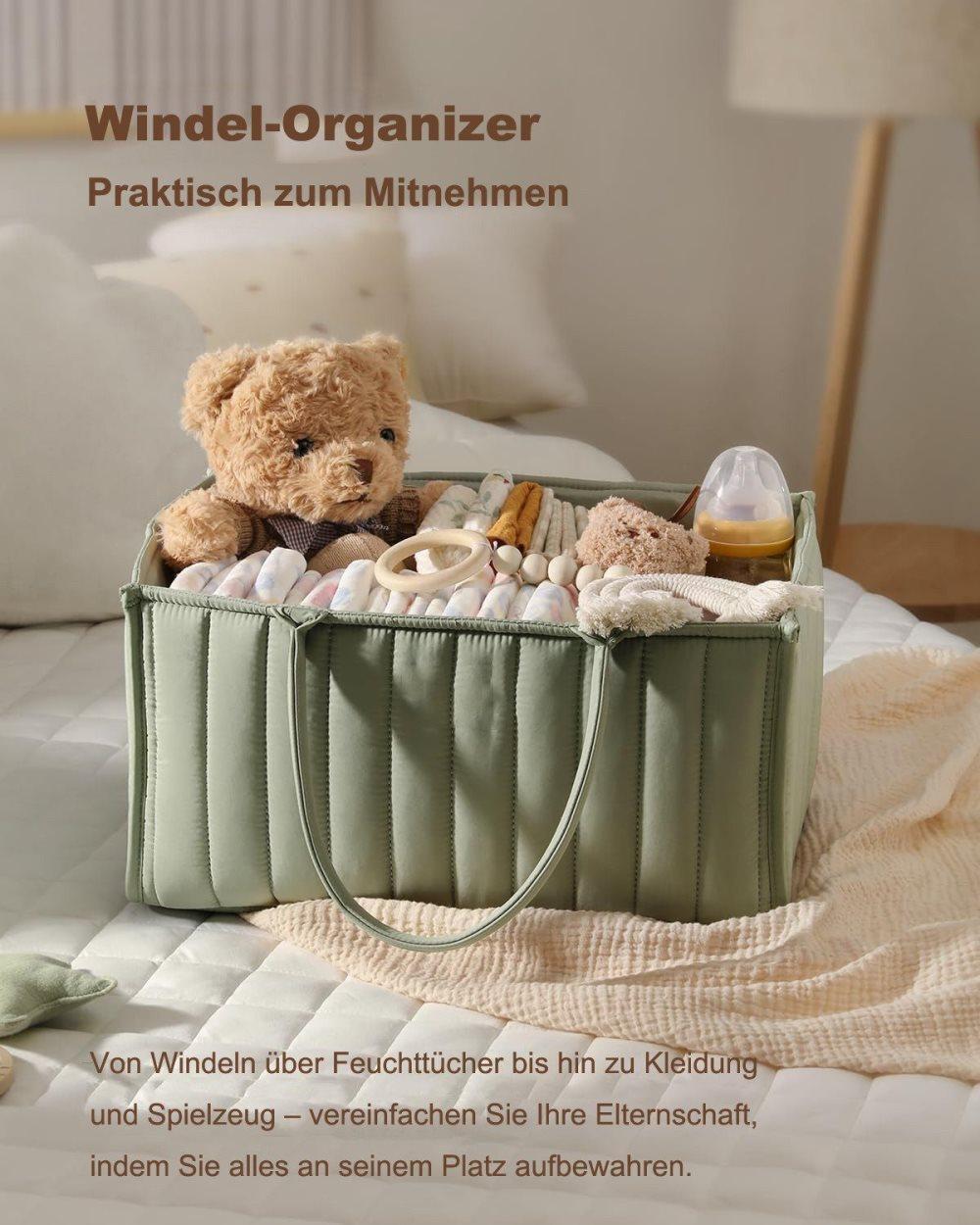 Breathable Water Resistant Baby Diaper Storage Basket Large Capacity Multifunctional for Home and Travel, Green - Image 4