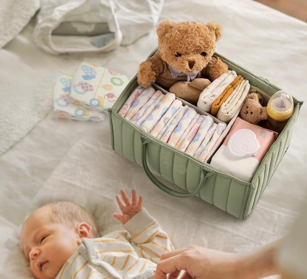 Breathable Water Resistant Baby Diaper Storage Basket Large Capacity Multifunctional for Home and Travel, Green - Image 5