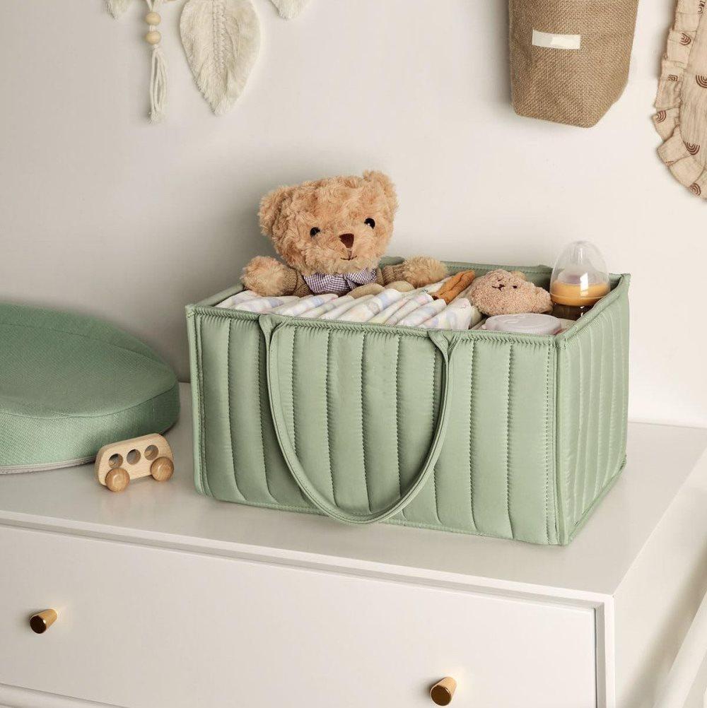 Breathable Water Resistant Baby Diaper Storage Basket Large Capacity Multifunctional for Home and Travel, Green - Image 6