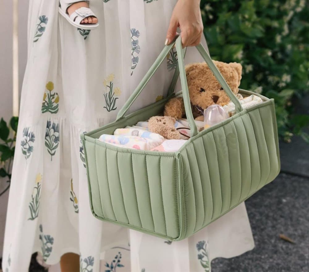 Breathable Water Resistant Baby Diaper Storage Basket Large Capacity Multifunctional for Home and Travel, Green - Image 7