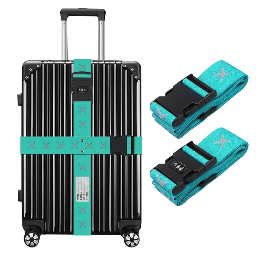 2-Pack Reflective Luggage Strap with Combination Lock for Suitcase, Adjustable Size, Light Blue - Image 1