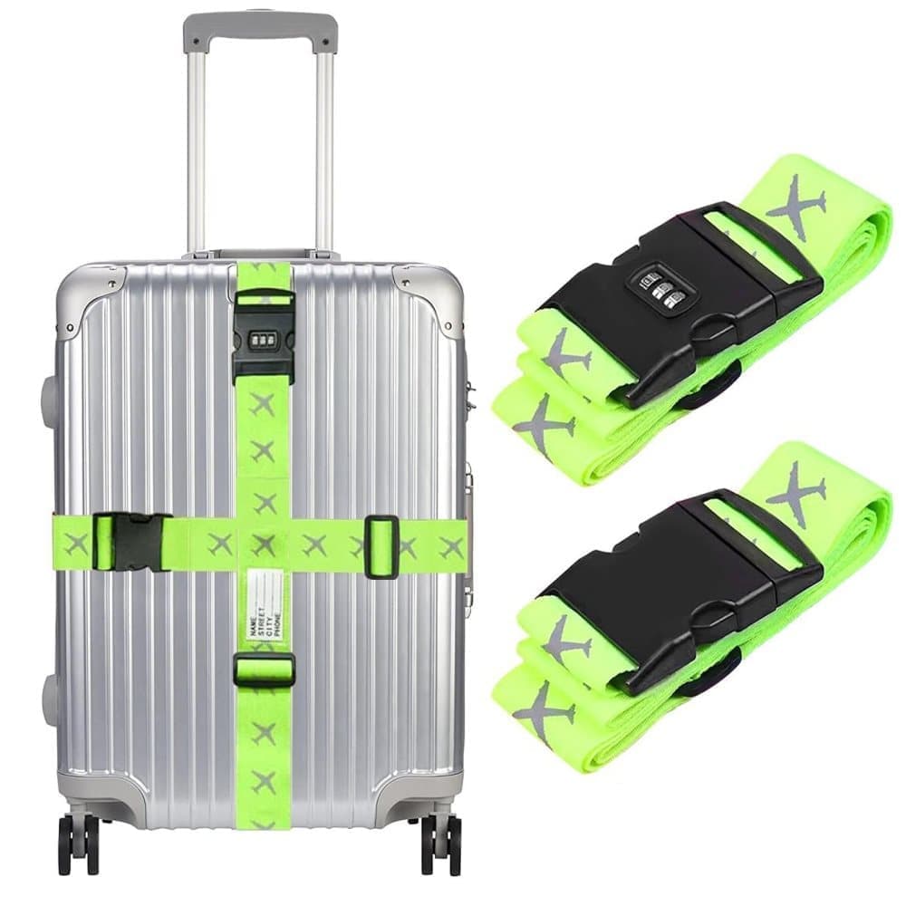 2-Pack Reflective Luggage Strap with Combination Lock for Suitcase, Green, Fits Most Sizes - Image 1