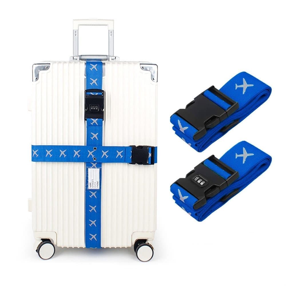2-Pack Reflective Luggage Strap with Combination Lock for Suitcase, Dark Blue, Fits Most Sizes - Image 1