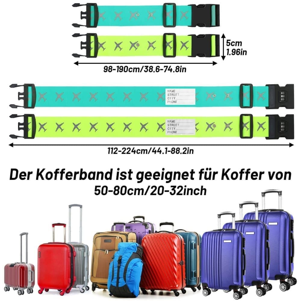 2-Pack Reflective Luggage Strap with Combination Lock for Suitcase, Dark Blue, Fits Most Sizes - Image 8