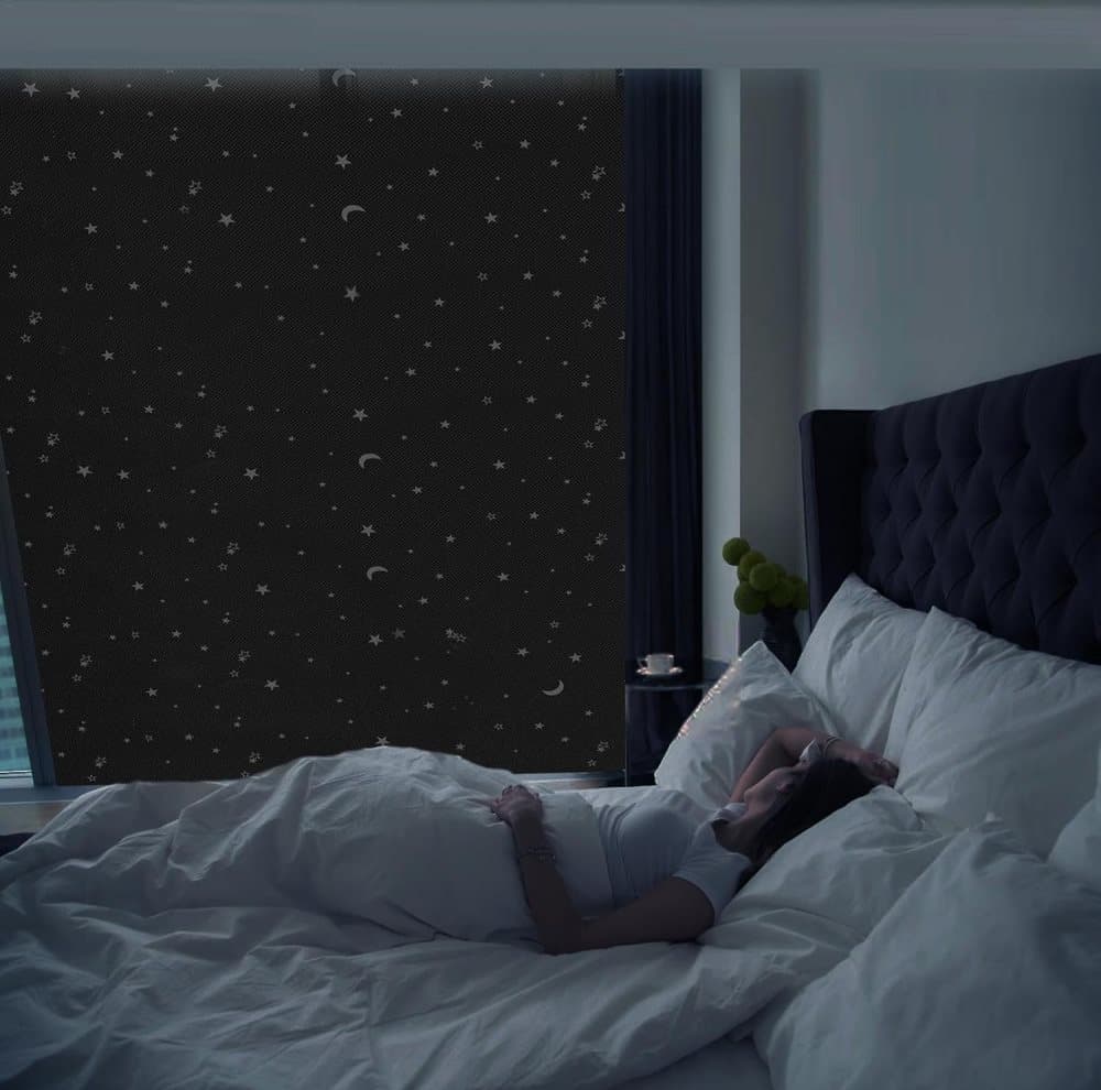 100% Blackout Curtain DIY Portable No-Drill UV Protection Star Moon Print, 145×200cm - Image 3