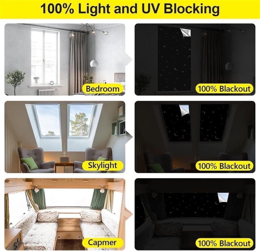 100% Blackout Curtain DIY Portable No-Drill UV Protection Star Moon Print, 145×200cm - Image 4