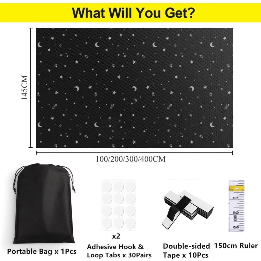 Blackout Curtain DIY Portable No-Drill UV Protection Star and Moon Print, 145×300cm - Image 2