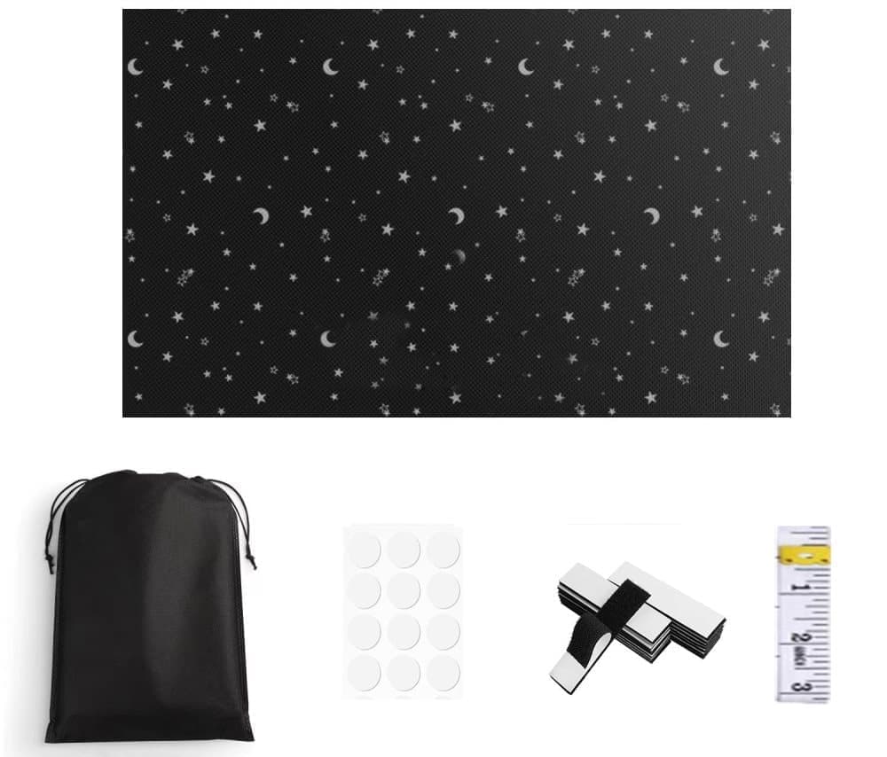 Blackout Curtain DIY Portable No-Drill UV Protection with Star and Moon Print, 145×400cm - Image 1