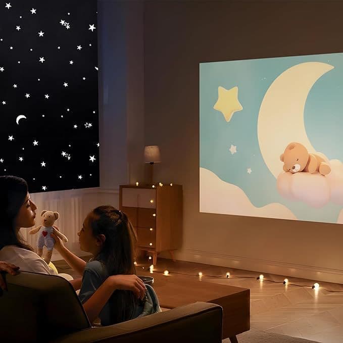Blackout Curtain DIY Portable No-Drill UV Protection with Star and Moon Print, 145×400cm - Image 8