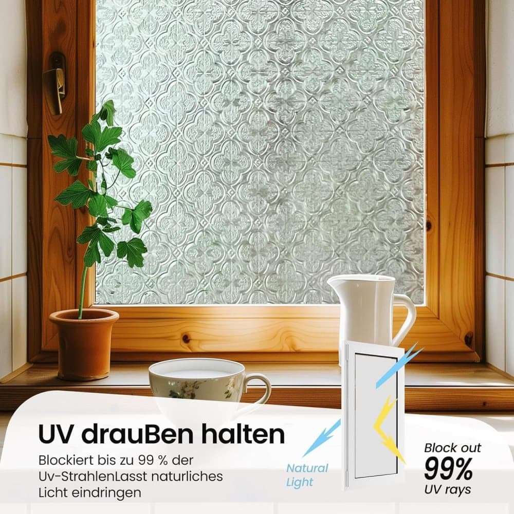 3D Window Film Self-Adhesive Privacy UV Heat Protection Decorative Reusable for Bathroom Home Glass, 60cmx3m - Image 3