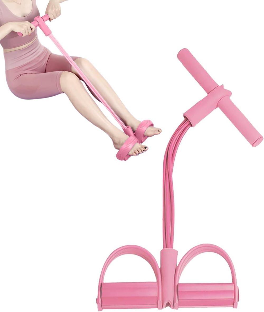 Pink abdominal trainer with multifunctional tension rope and fitness pedal, compatible with home workout, slap pull band - Image 1