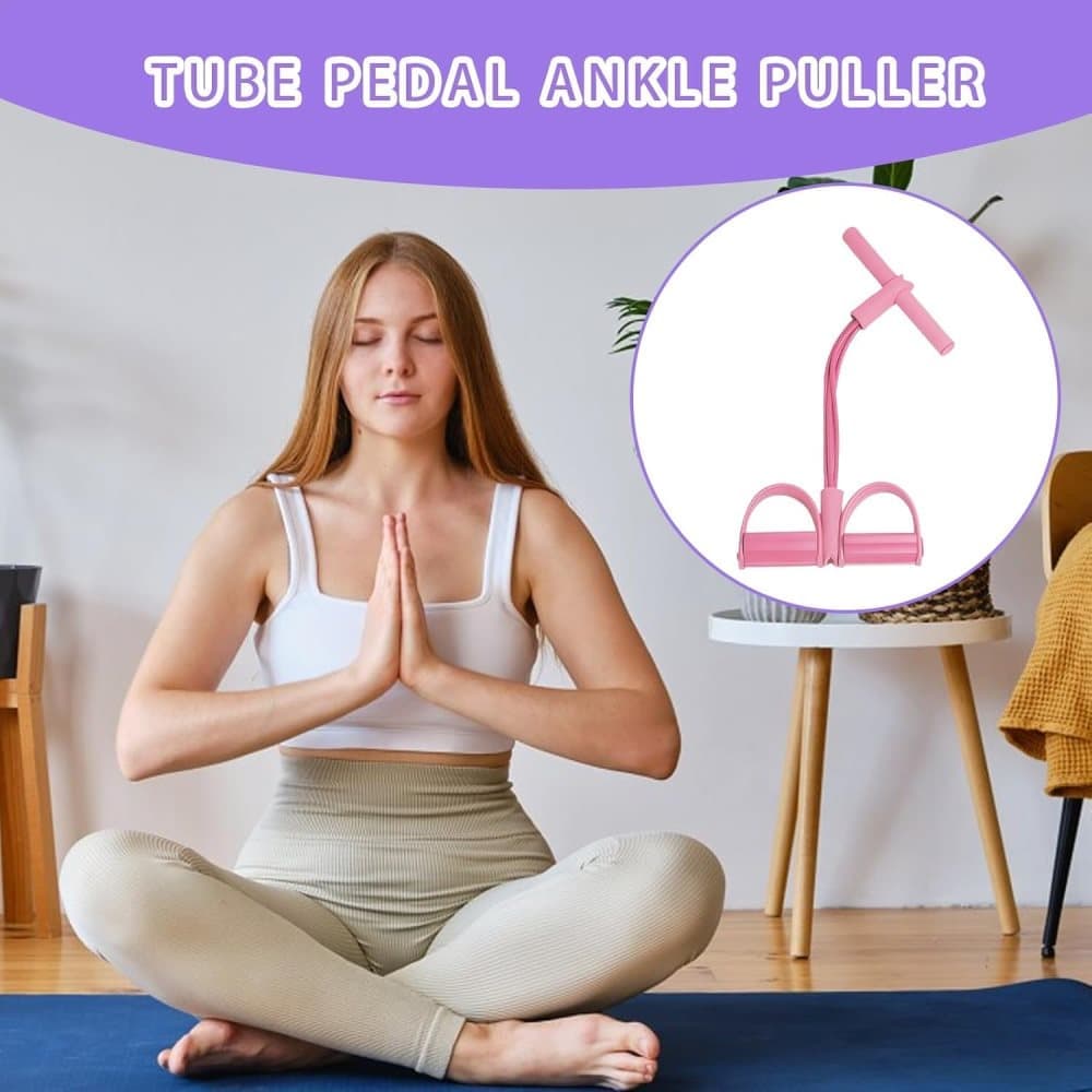 Pink abdominal trainer with multifunctional tension rope and fitness pedal, compatible with home workout, slap pull band - Image 2